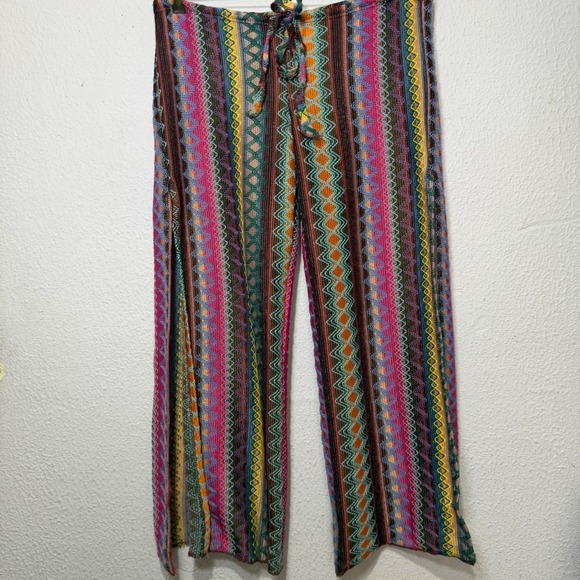 Becca by Rebecca Virtue Pants - Becca by Rebecca Virtue Boho Festival Knit Pants Side Slit Colorful S/P Striped